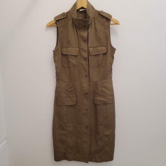 Calvin Klein Dresses & Skirts - Calvin Klein Zip/Snap Button Front Sleeveless Sheath Shirt Dress Army Green - 6